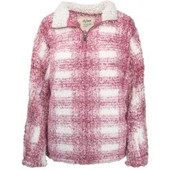 Dylan By True Grit Dylan Patterned Frosty Tipped Pile 1/4 Zip Stadium Pullover Womens
