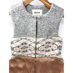 Dylan By True Grit Dylan Heather Melange Tweed Blanket Fur Vest Womens
